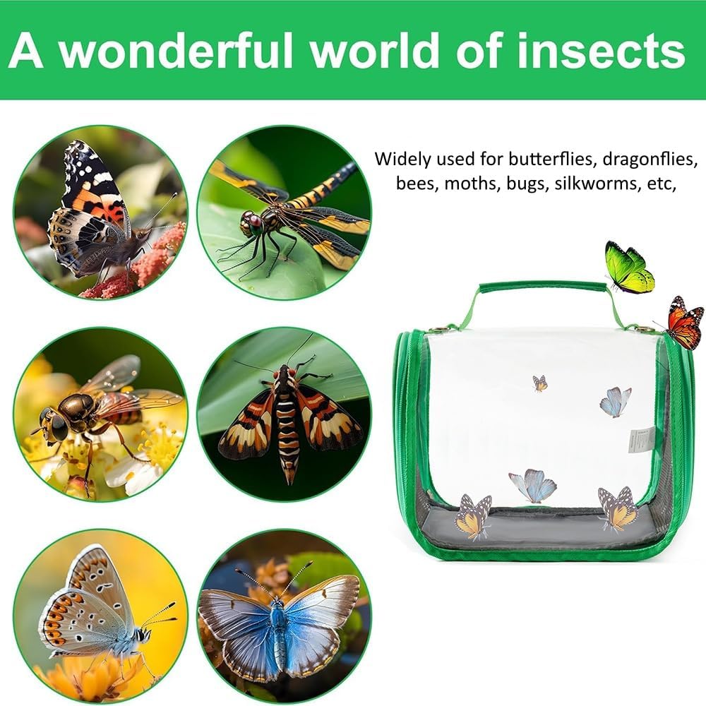 Small Butterfly Habitat Transparent Bug Mesh Cage Portable Caterpillar Enclosure Terrarium Critter Net Cage Breathable Lizard Pigeon Outdoor Observation Container Dragonfly Habitat, 11’’*7’’*6.7’’