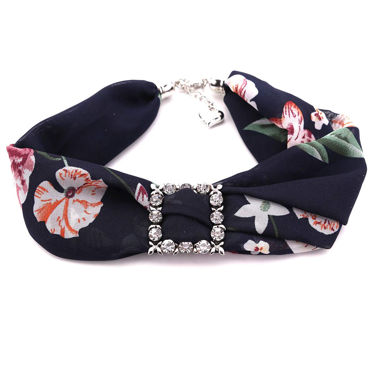 Ulalaza Women's Style-15 Vintage Floral Neckerchief Shiny Rhinestone Scarf Necklace Choker Trendy Party Accessories