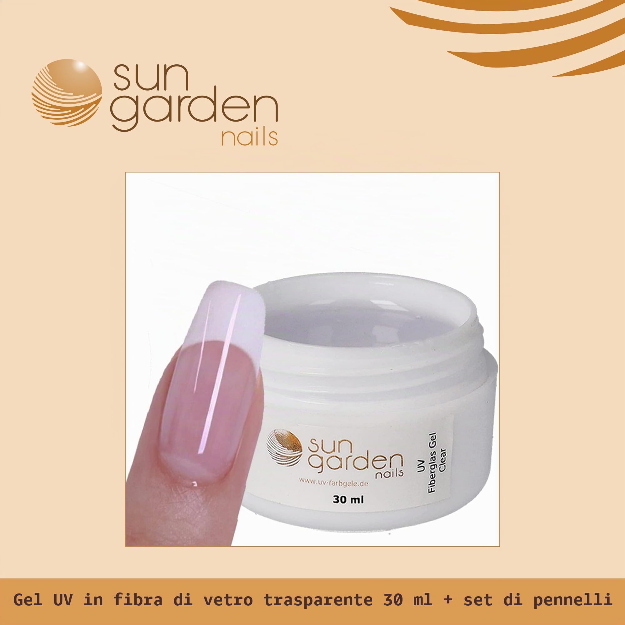 Sun Garden Nails Gel in fibra di vetro UV trasparente, 30 ml + set di pennelli