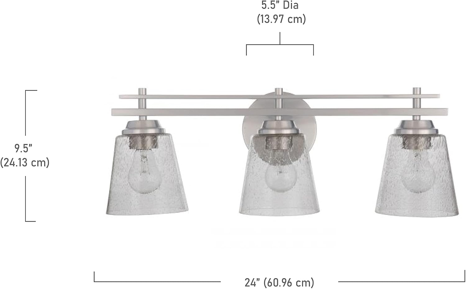 Bеѕt Sеllеr Craftmade 19624BNK3 Drake Clear Seeded Glass Vanity Bath Lighting, 3-Light 180 Watts, Brushed Polished Nickel