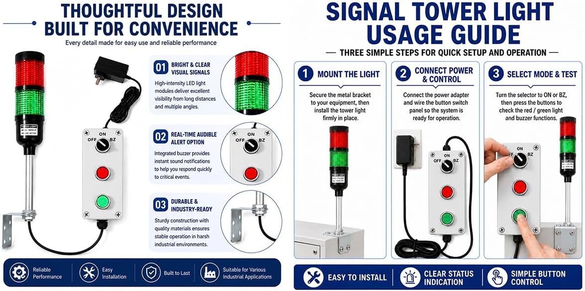 2-Stack LED Andon Tower Light with Buzzer