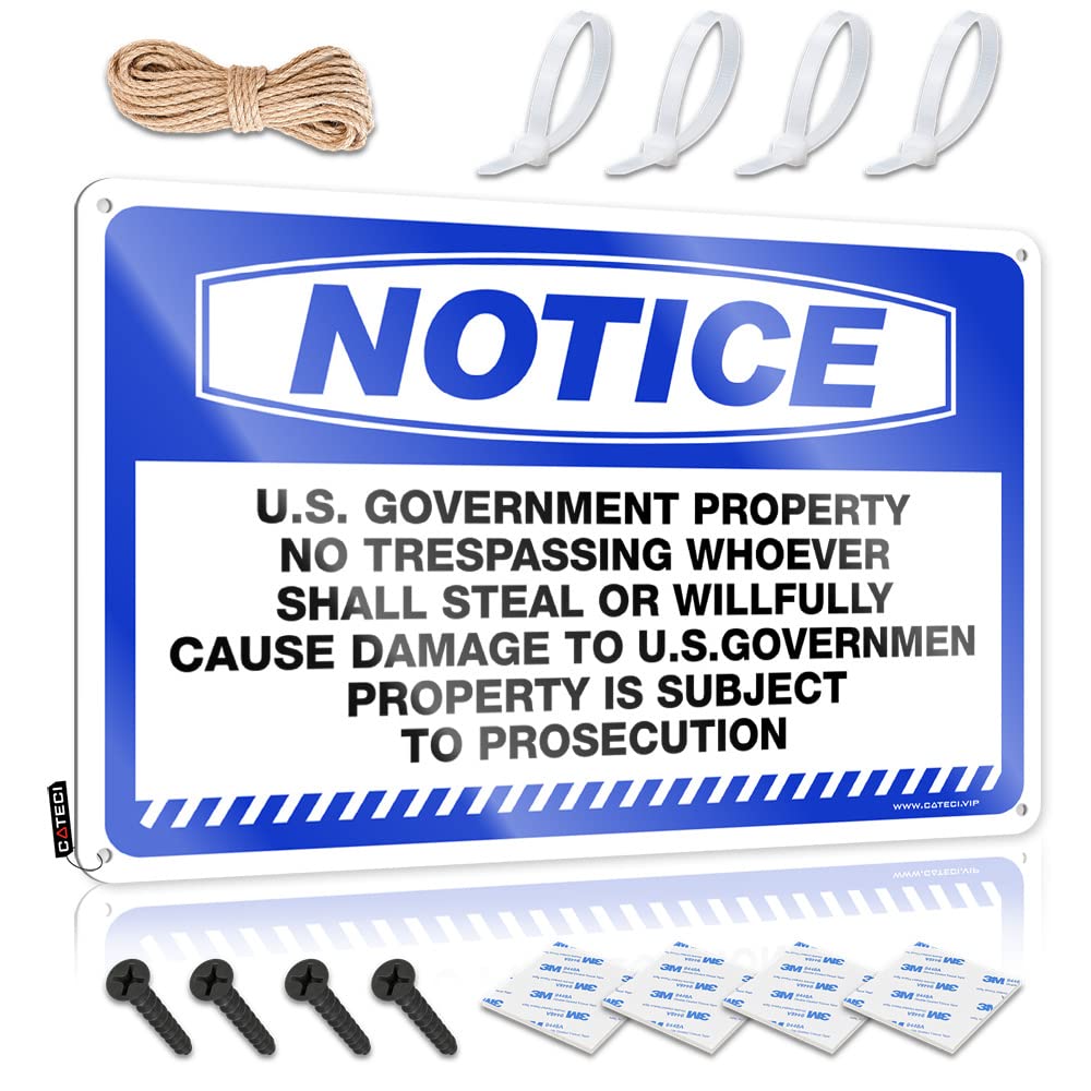 Funny Kitchen Tin Signs Notice U.S. Government Property No Trespassing Tin Sign Mancave Signs And Decor Man Cave Funny Signs(20X30CM)