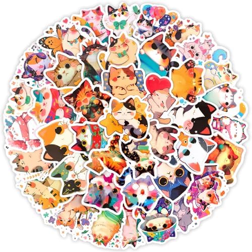 Amazon.com: Ychsring Cute Cat Stickers - 50 Pcs Waterproof Vinyl ...