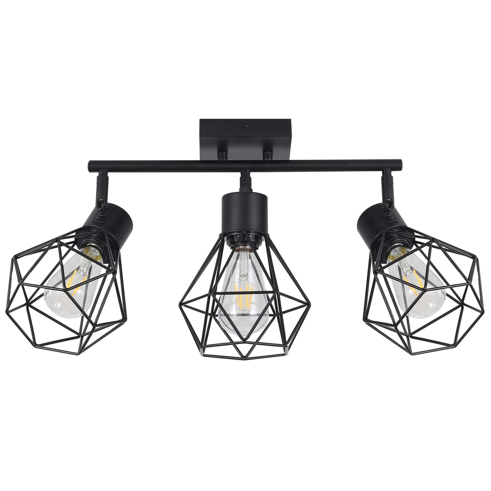 SEEBLEN Industrial 3 Light Track Lighting Kit, Black Flush Mount Wall/Ceiling Spot Lights Fixture, Directional Ceiling Light for Kitchen,Dining Room, Living Room, Hallway, Bathroom, Cabinet, Etc.