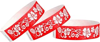 500 WristCo Red Hawaiian Flower Tyvek Wristbands for Events - Comfortable Tear Resistant Paper Bracelets ID Wrist Bands for Concerts Festivals Admission Party Identification