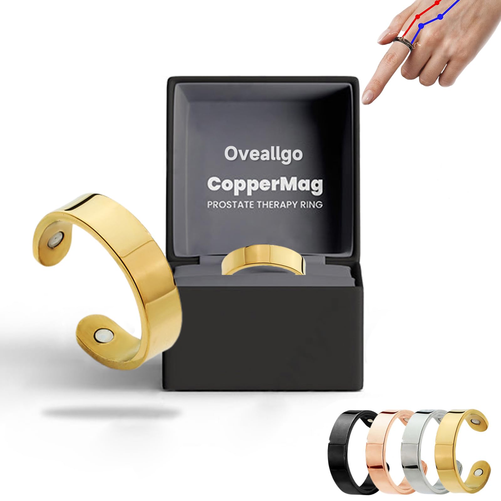Anillo de terapia prostática CopperMag, anillo de cobre magnético, anillo de terapia de cobre, anillo de terapia prostática CopperMag para hombres y mujeres (oro)