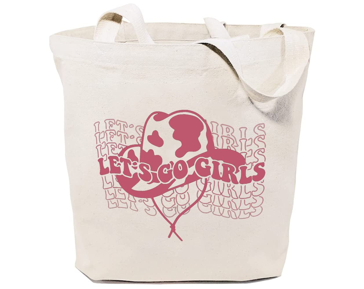GXVUIS Let's Go Girls Canvas Tote Bag for Women Aesthetic Cowboy Hat Reusable Grocery Shoulder Shopping Bags Funny Gifts