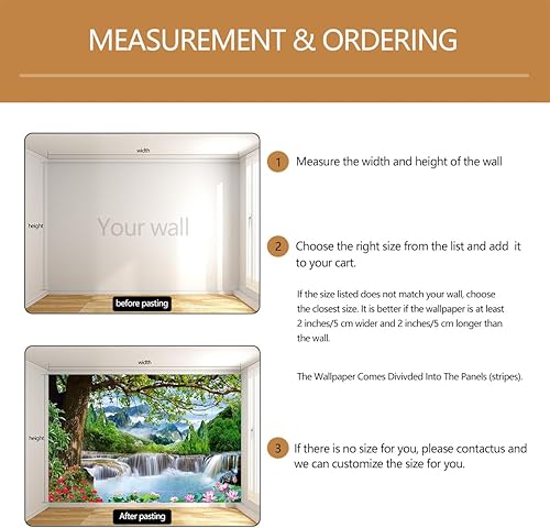 Miniatura 5 de TUNDJ - Mural de pared hermoso papel tapiz 3D de paisaje de cascada para oficina y sala de estar (no despegar ni pegar)