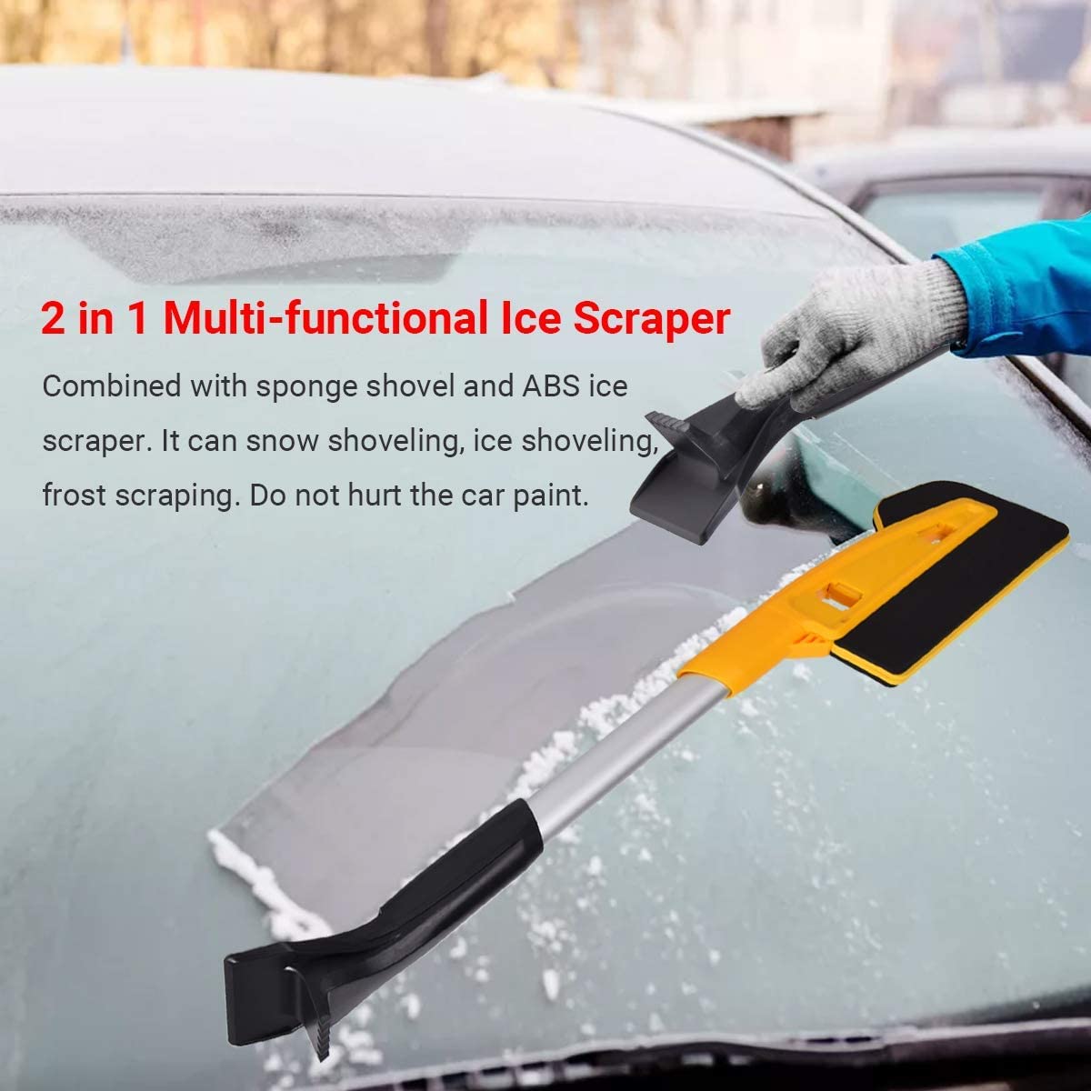 XMING Luoistu Car Scraper Scraper Snow Cepillo de Nieve 2 en 1 Coche Extensible Limpiador de Parabrisas Removedor de Nieve con Scaregee y Sponge