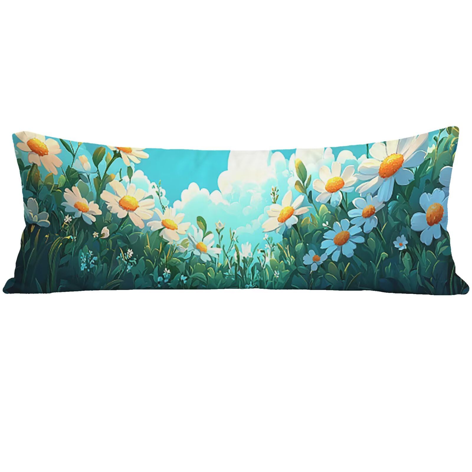 Długa poduszka do spania na biodrze 180 x 60 cm, zielona poszewka na poduszkę łóżko nadruk dwustronny, aksamitna kwiatowa poszewka na poduszkę, wsparcie ciążowe idealne do spania na biodrze, prezent
