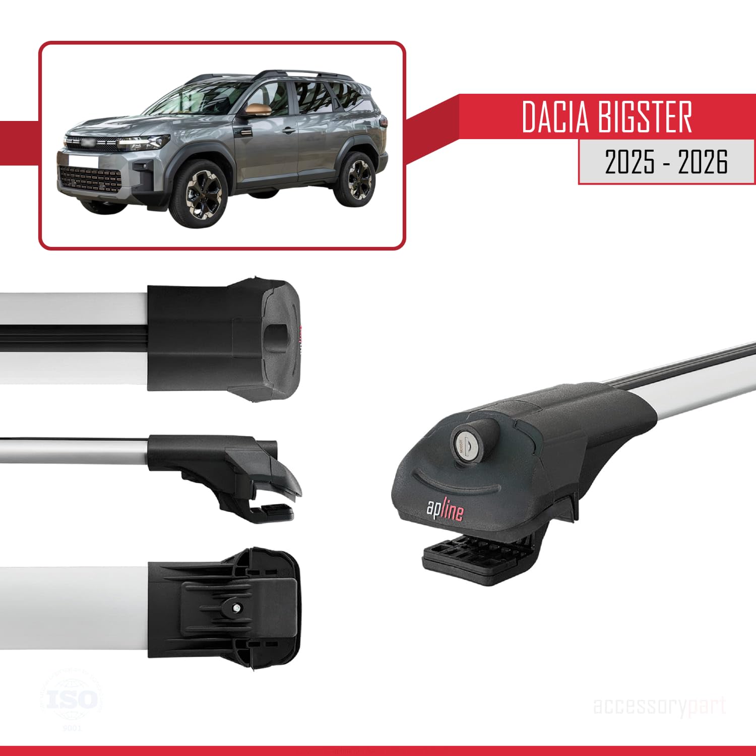 Compatible avec Dacia Bigster 2025-2026 ACE-1 Barres de Toit Railing Porte-Bagages de Voiture Gris Aluminium 2 Barres