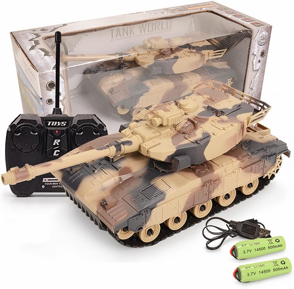 RC Tank Remote Tank Toy, Remote Control Mini RC That Shoots with Lights Realistic Sounds, RC Vehicle Full-Function Stunt Car Military Toy Tank(Brown)