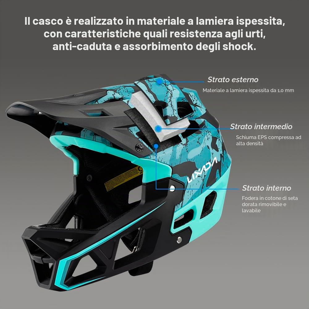 Lixada Casco integrale da mountain bike Casco MTB da discesa per adulti da corsa per mountain bike