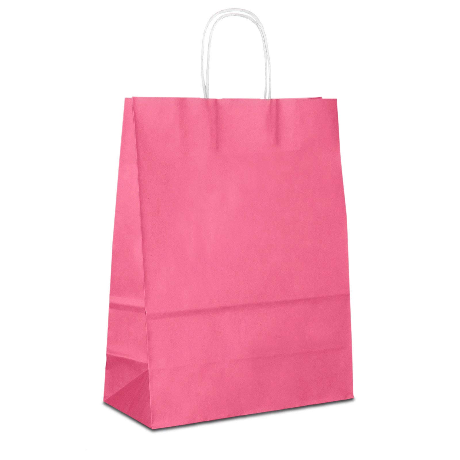Papiertüten pink mit Kordel-Henkel I 300 Stk. 18+08x22cm I Papiertragetasche für Einzelhandel, Weihnachten, Mitbringsel, TO-GO I Geschenktüten aus Kraftpapier I HUTNER