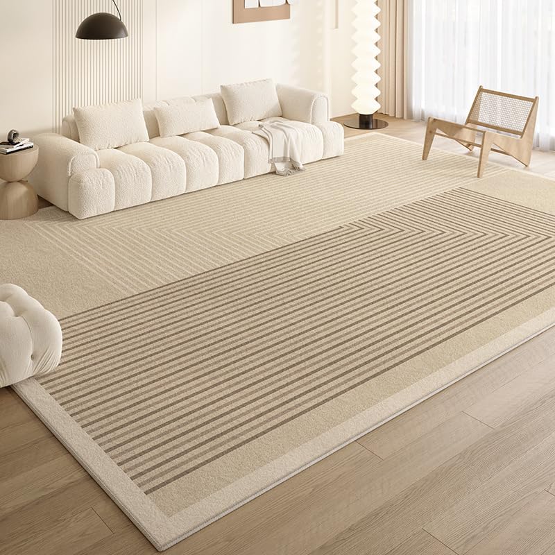 Tapis antidérapant et lavable 200x200cm grand tapis salon doux beige