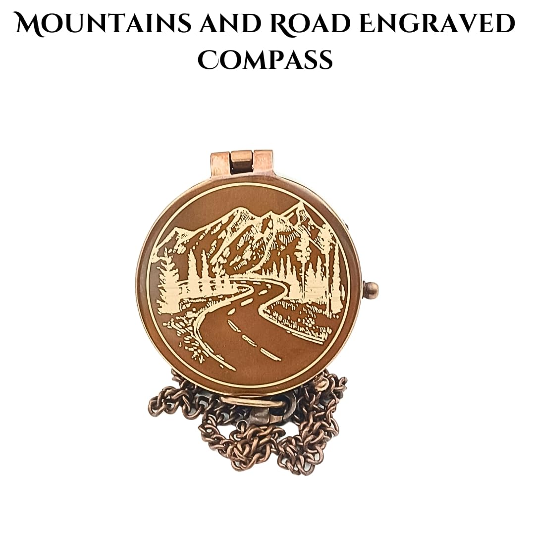 Mountains and Road Engraved Compass in Leather Case -Baptism Gift for Teenage Boys, Christian, Catholic, Communion, Confirmation, Graduation, Sentimental & Inspirational Present