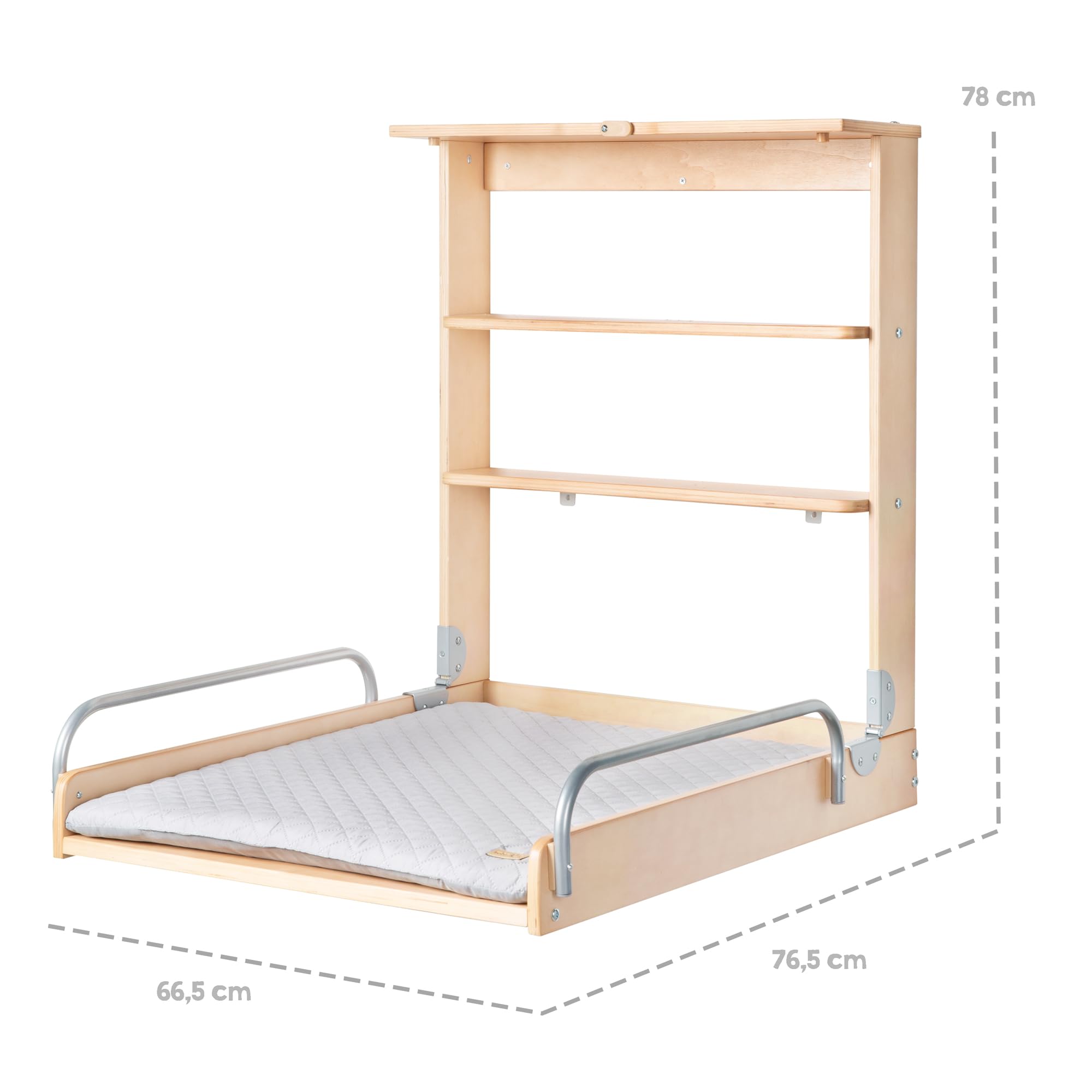 roba Wandwickelregal Wickelauflage Style grau klappbar Wickeltisch Wandmontage 2 Ablagefächer Holz natur
