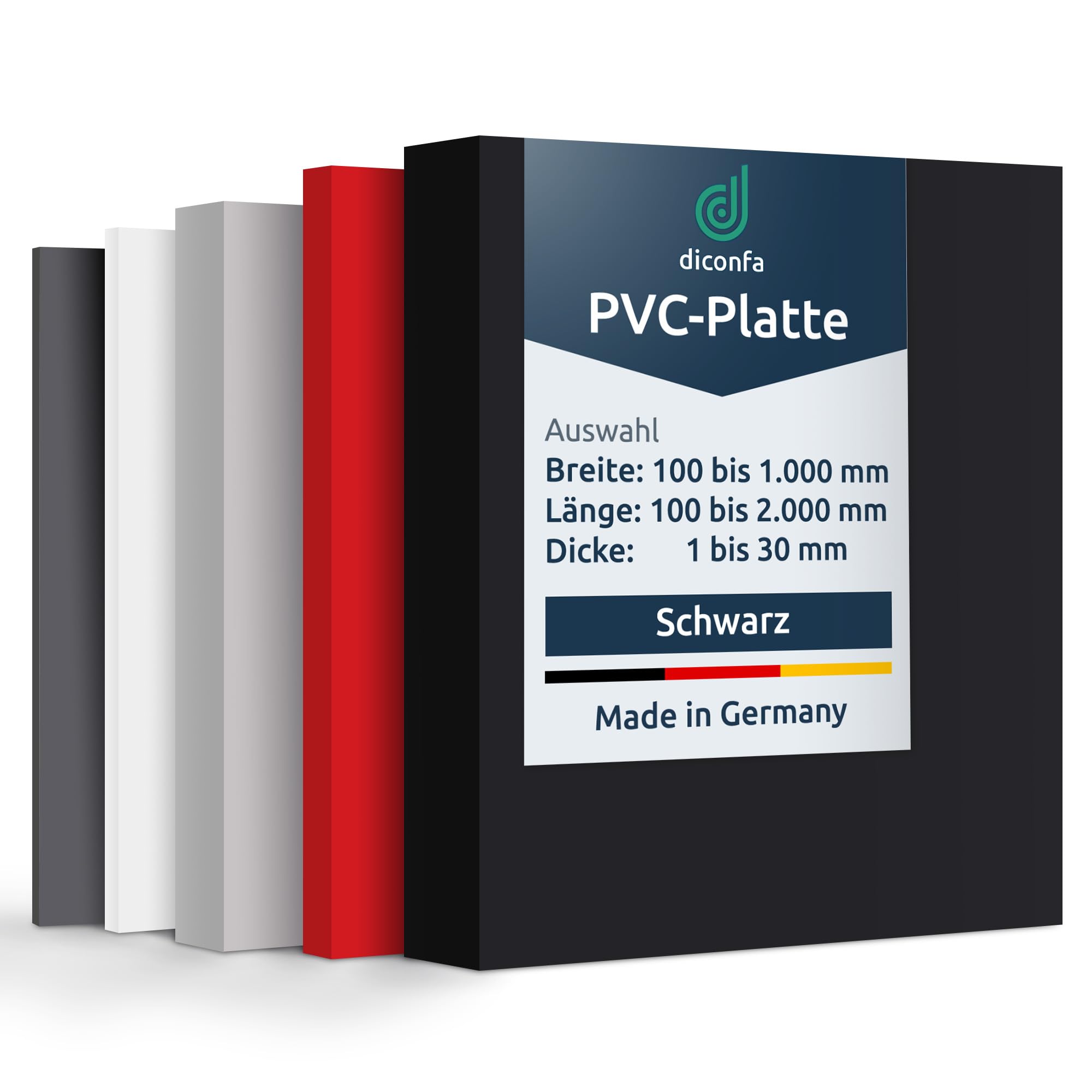 diconfa Lastra in PVC su misura nero spessore da 1 a 30 mm - Selezione 600 x 1000 mm (60 x 100 cm), 2 mm - opaco satinato - superficie liscia e priva di pori - pellicola protettiva su un lato