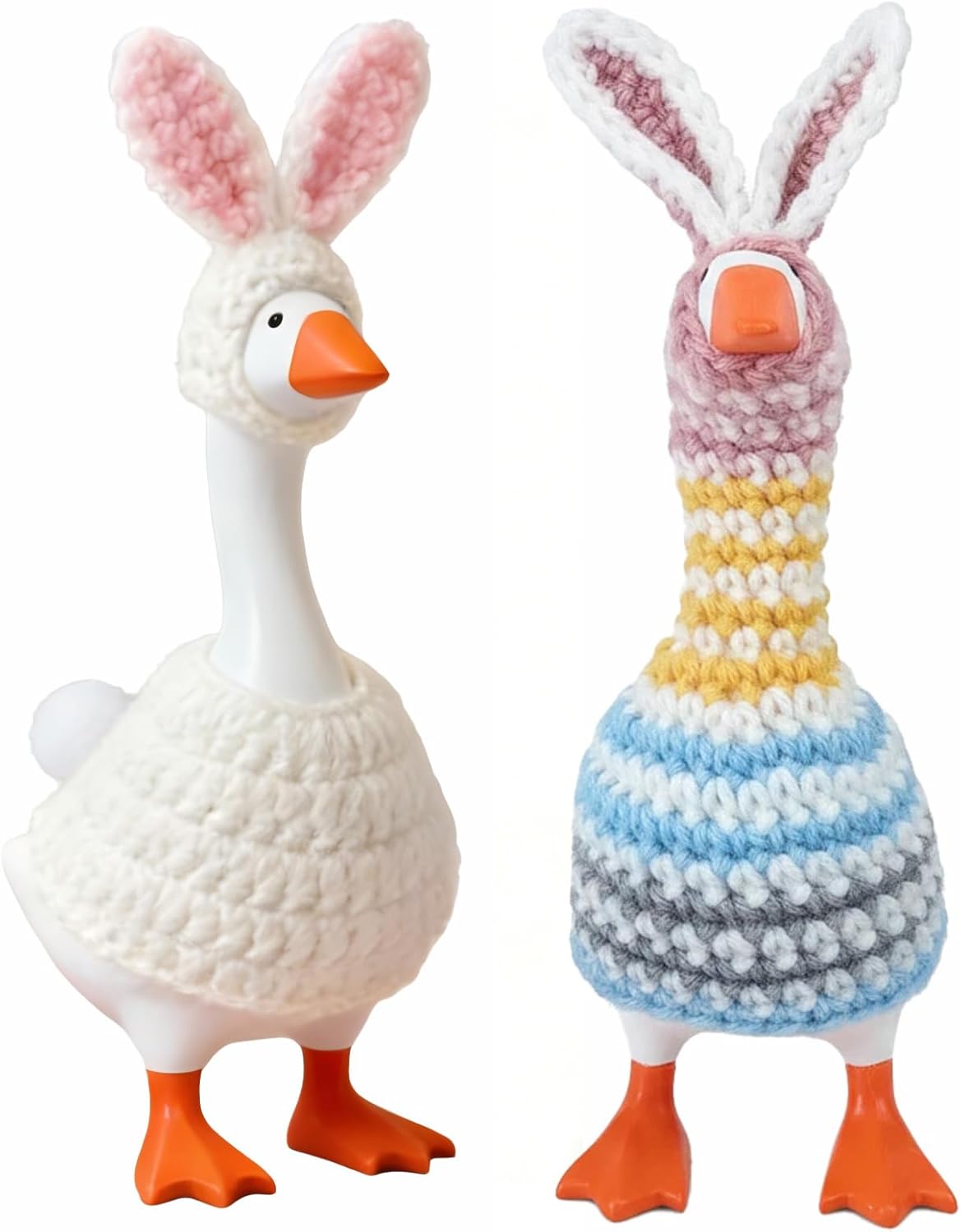 7 Inch Desk Goose Outfits, 2 Sets Easter Desk Goose Costumes Accessories, Festive Bunny Knitted Desktop Magnetic Goose Statue Clothes | Spring Holiday Party Home Office Table Decor