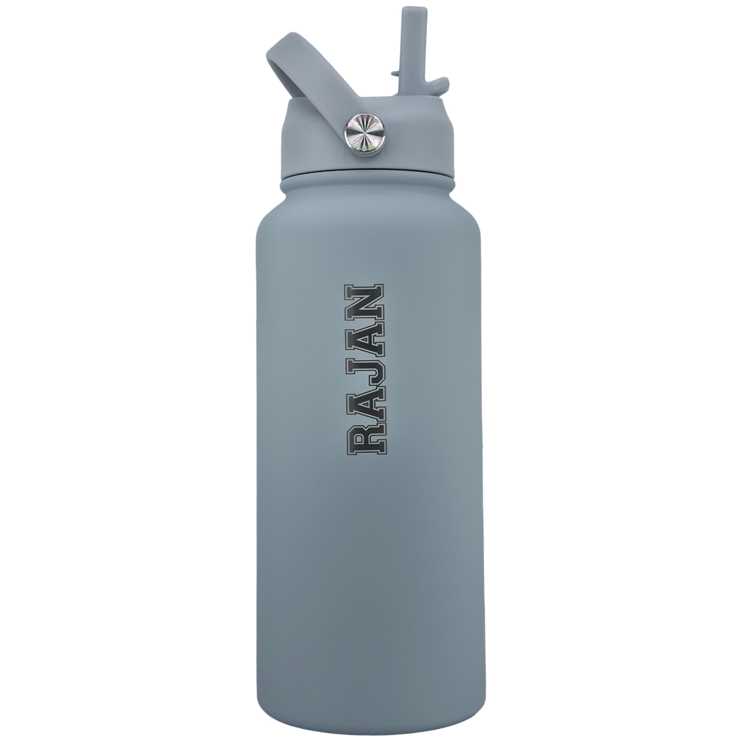 Personalised Water Bottle 1 Litre | Double Walled Vacuum Sealed | BPA Free | 12 Hours Hot/24 Hours Cold | Reusable Leakproof | Office, Gym, Hiking, Kitchen (Mist Grey)
