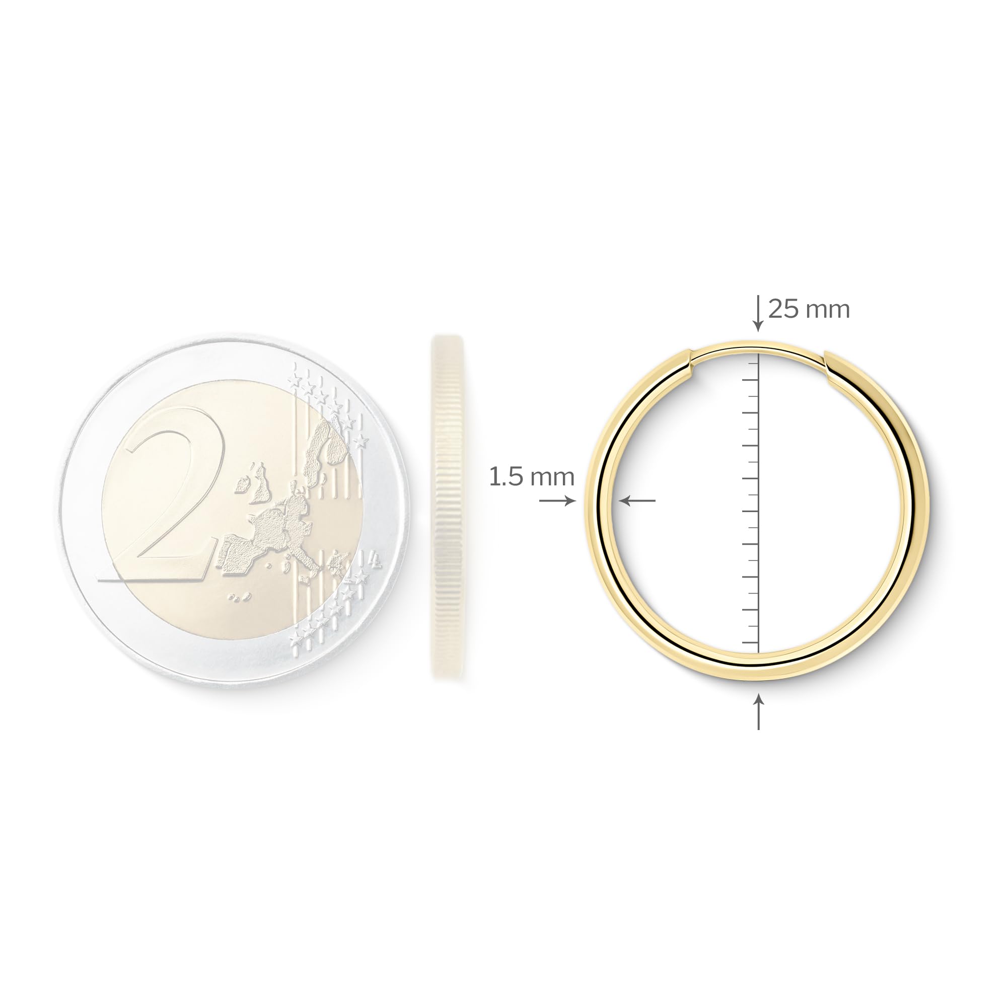 EDELIND Pendientes de aro finos 25mm 8K 9K 14K 18K Oro amarillo Aros de oro para mujer hombre ancho 1.5mm Aretes de mujer con Caja de regalo de joyería