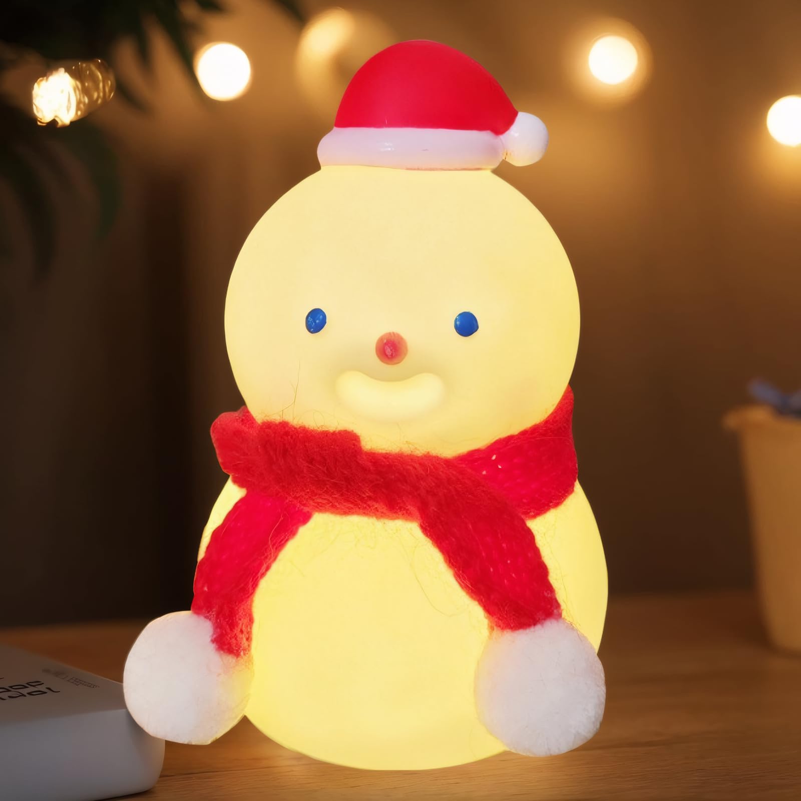 FLICKIRIT Cute Snowman Night Light, Kids Room Bedroom Decor, Yellow Silicone Material, One Button Switch