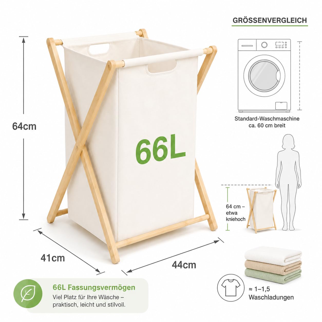 Zedelmaier Bambus-Wäschekorb 66L Laundry Baskets mit Herausnehmbarem Innenbeutel Wäschekorb aus Bambus Faltbare Wäschekörbe Praktischer Wäschesammler für Schlafzimmer & Waschküche