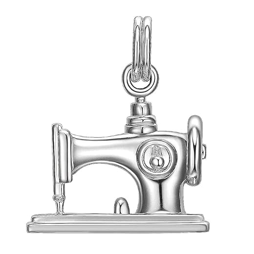 MORGAN & PAIGE Rhodium Plated 925 Sterling Silver Sewing Machine Pave-Setting Clasp Drop Style Charm Pendant Necklace