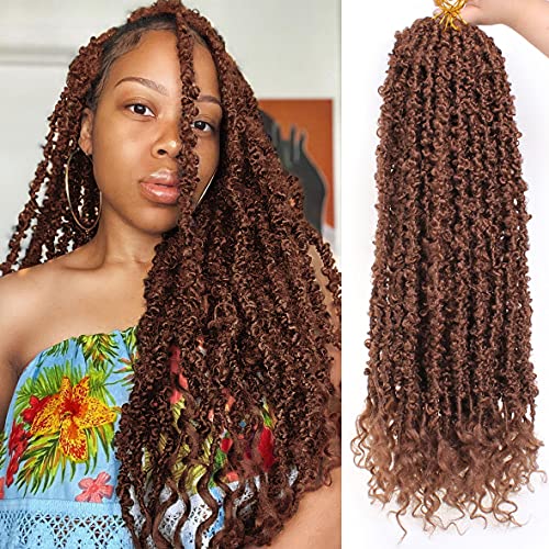ZRQ 2 Packs 24 Inch Butterfly Locs Crochet Hair With Curly Ends Brown Long Distressed Butterfly Faux Locs Crochet Hair Pre-Looped Synthetic Hair Extensions (24 Inch, 30#)