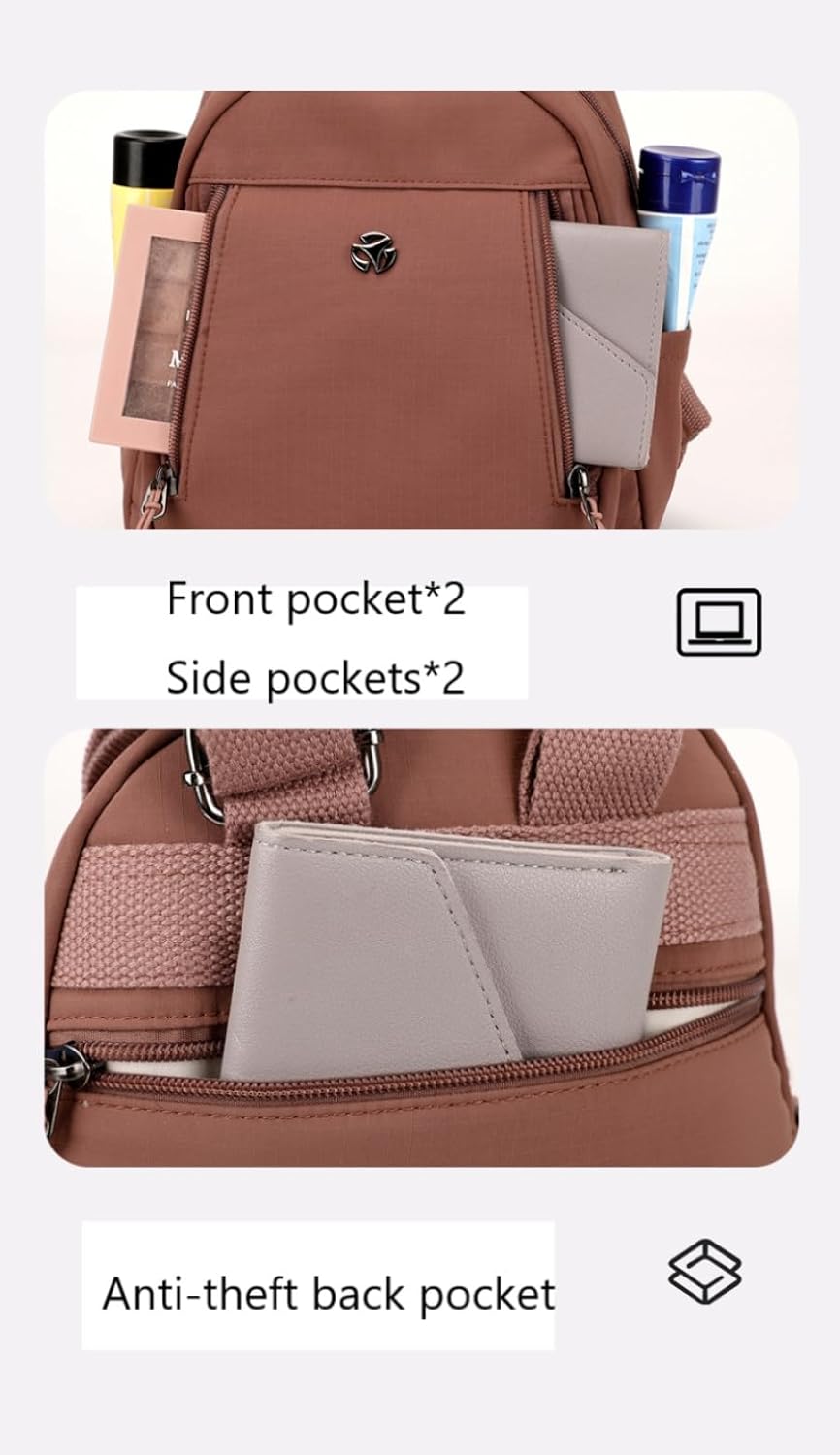 YANAER Mini Backpack Purse for Women Small Nylon Cute Light Weight Fashion Daypack for Work Travel Daily Backpack (Gerypurple) - Image 5