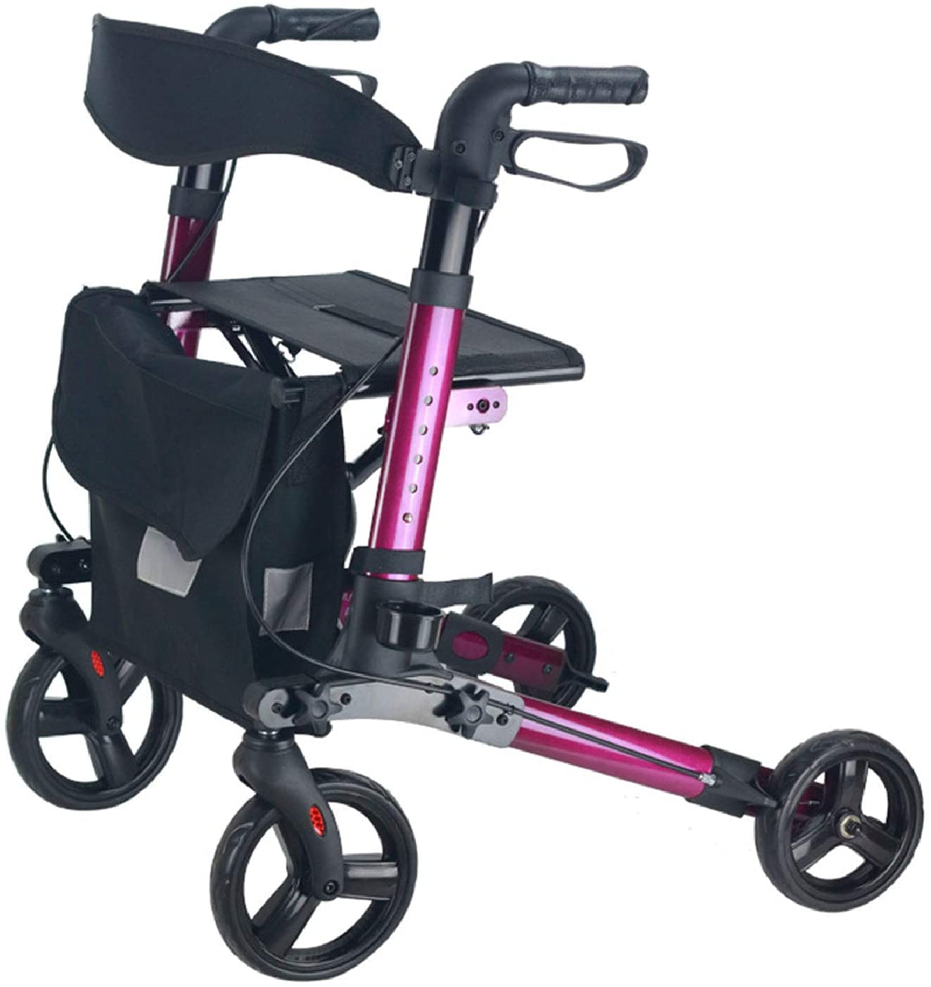 Déambulateur avec siège et dossier réglable, déambulateur rose pliable 350 lbs