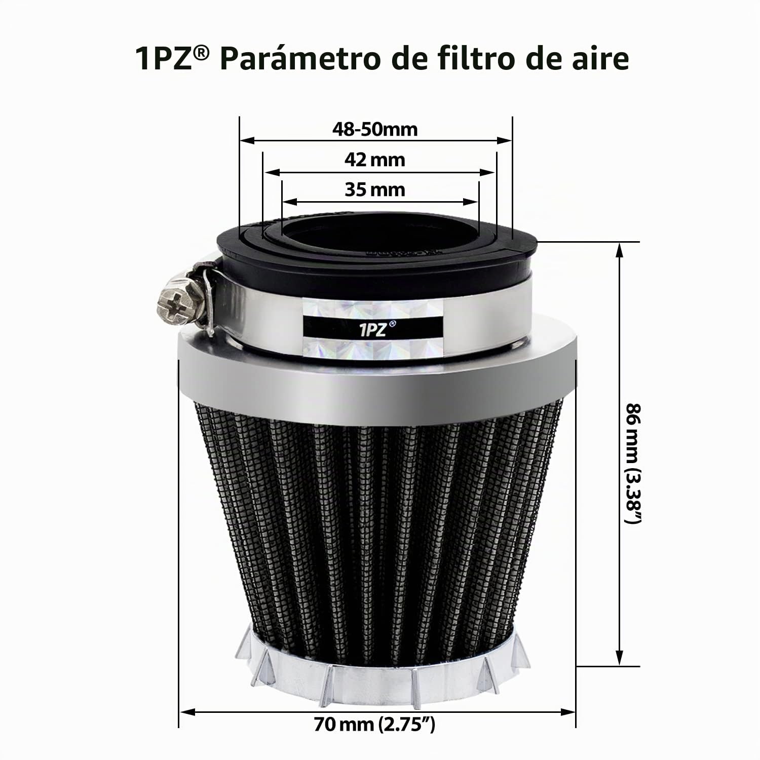 1PZ ES2-A3U 2 Filtros de aire Universal Moto 35 42 48 49 50mm Reemplazo para CB250 CB650 50cc 90cc 110cc 125cc 140cc 200cc 250cc DT250 SSR ATV Scooter Quad Go Kart Pit Dirt Bike