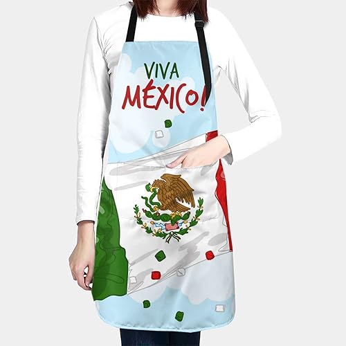 Miniatura 2 de Delantal Viva Mexico ajustable con 2 bolsillos para mujeres y hombres, delantal impermeable para pintura de cocina, jardinería