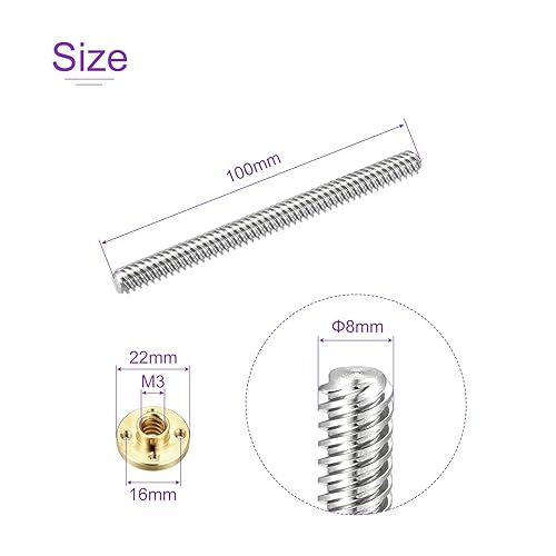 Miniatura 8 de DMiotech 15.748 in completamente rosca varilla T8x2mm tornillo de plomo con tuerca de latón kit para impresora 3D, máquina CNC