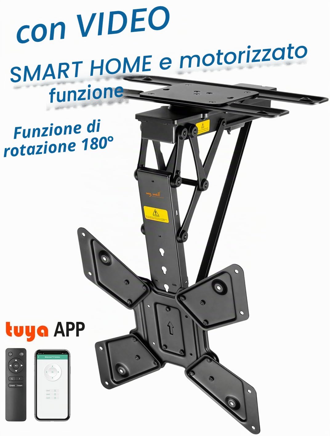 Mywall Supporto da soffitto HL46ML motorizzato e pieghevole per schermi piatti con controllo Smart Home per 23-65 pollici, carico fino a 30 kg con rotazione di 180°