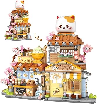 Japanese Street View Taiyaki Shop Mini Building Blocks, MOC Creative Building Toys Cute Panda Building Set, Simulation Architecture Construction Toy, Gift Idea for Teenager Adults 923 PCS