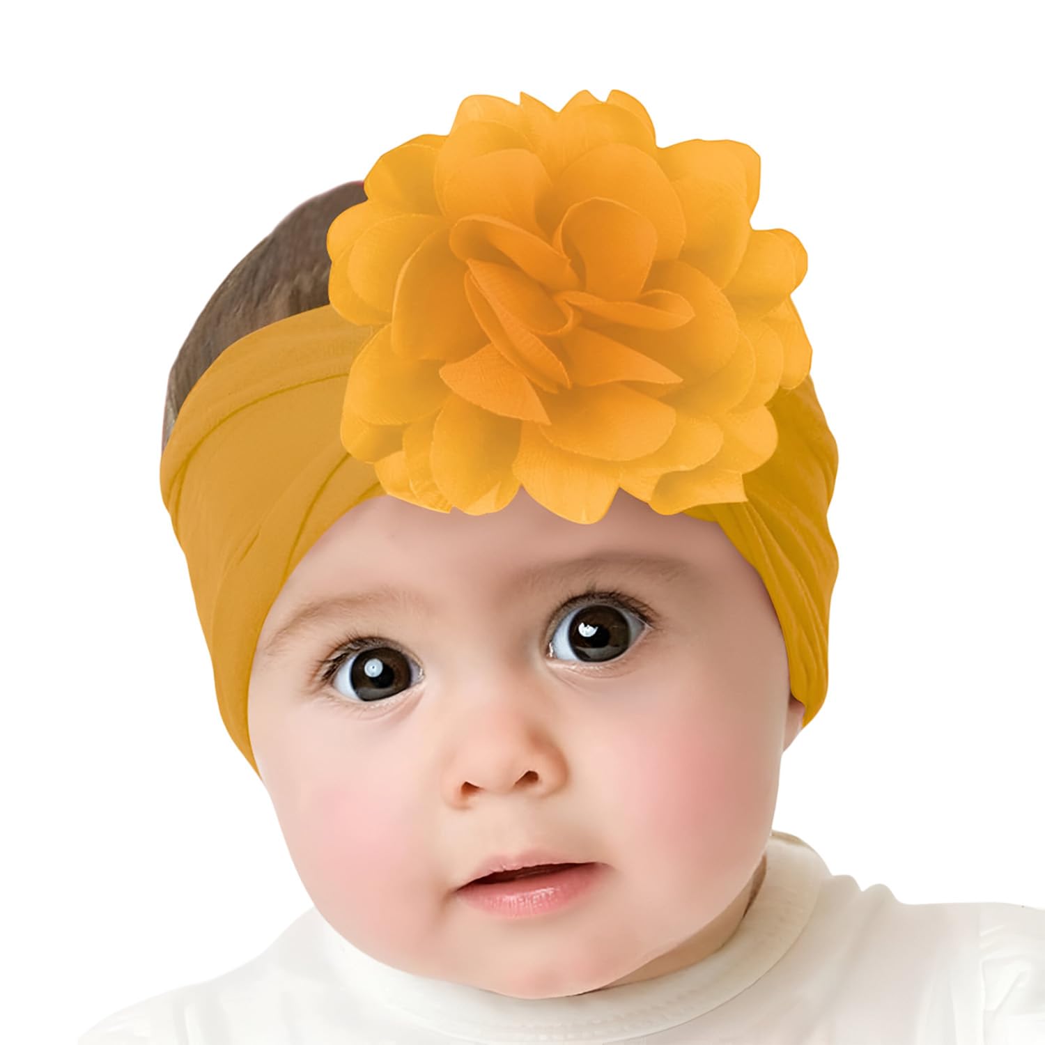 SYGA Baby Headbands Nylon Flower Soft Stretchable Hairband for Newborn Infant Toddler Kids For 0-3 Year - Khaki Yellow-image-8