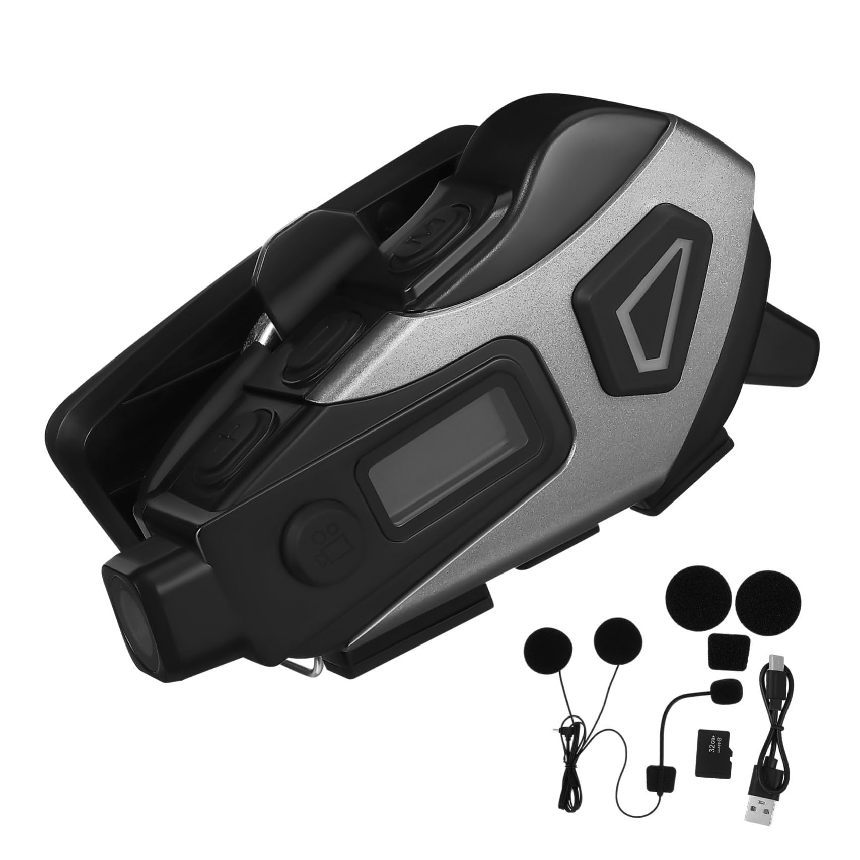 Ciieeo 1200mah Auricolare per Moto Cancellazione del Rumore Cuffie da Casco Stereo Microfono Incluso di Memoria per Ciclismo e Guida Inglese