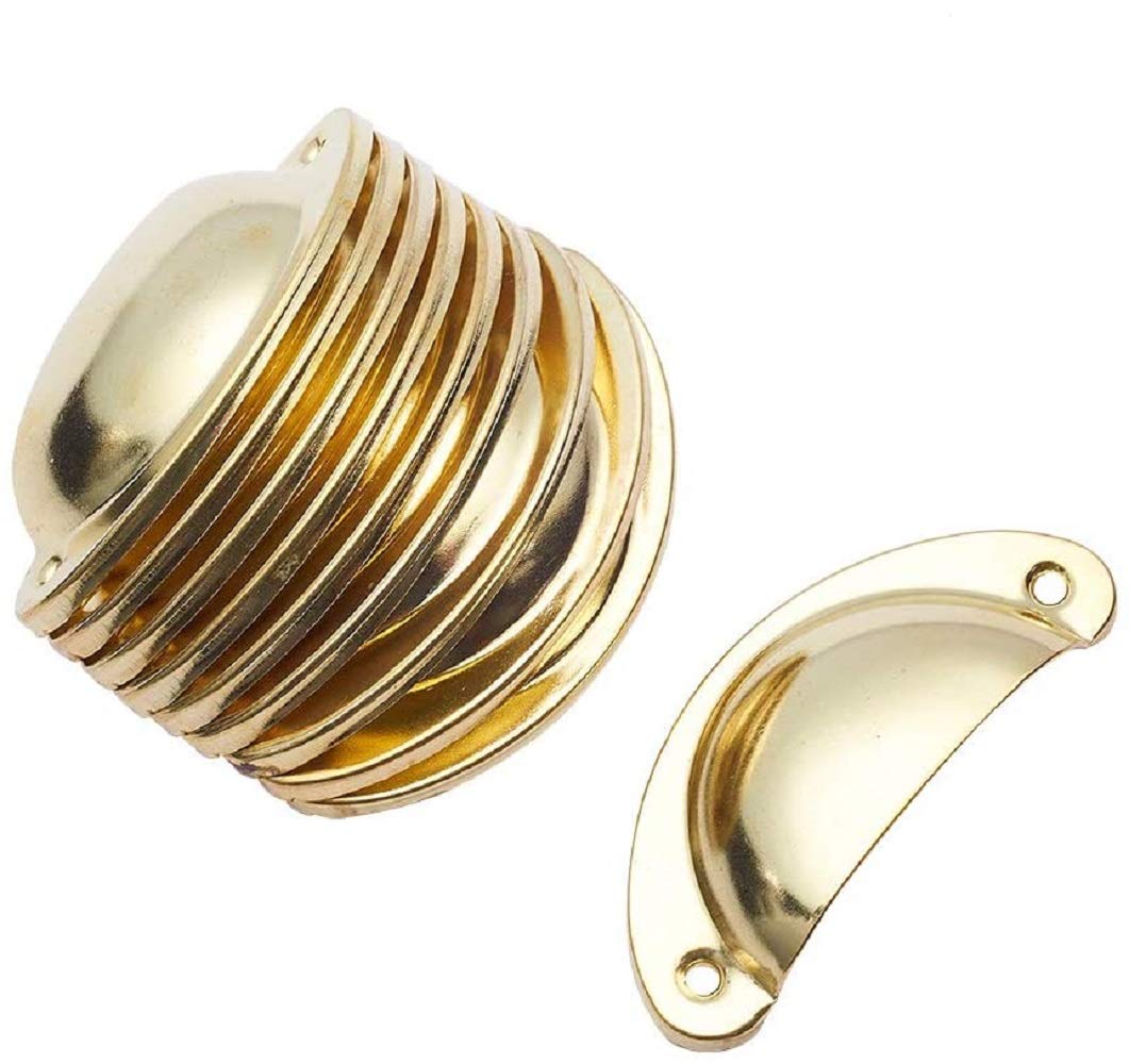 MroMax Cup Pulls, Carbon Steel Shell Pull Handles Gold for Dresser Kitchen Cabinet Drawer, 81mm Length 35mm Width,10 Pcs