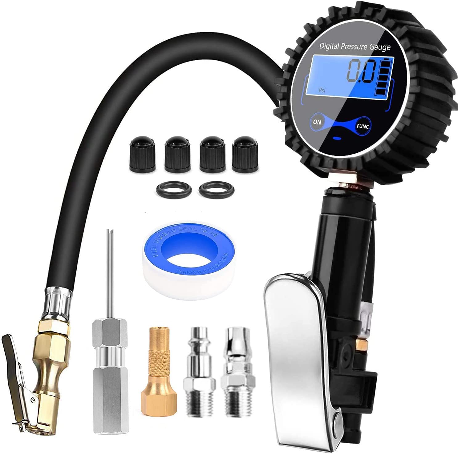 Moonmen Digital Tire Inflator Deflator with Pressure Gauge 200 PSI, Heavy Duty Air Pressure Gauge with Rubber Hose Quick Connect Coupler and Compressor Accessories, for Car Truck Bicycle Motorcycle