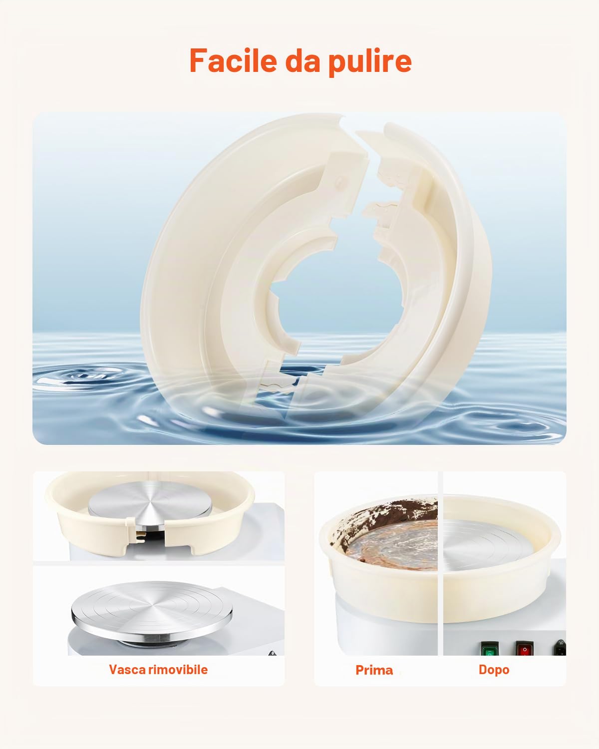 VEVOR Tornio per Ceramica, Macchina per la Formatura di Ceramiche da 35 cm, velocità da 60 a 300 Giri/min, con Accessori Pedale, Gamba di Sollevamento Regolabile, Vasca Rimovibile, Bianco