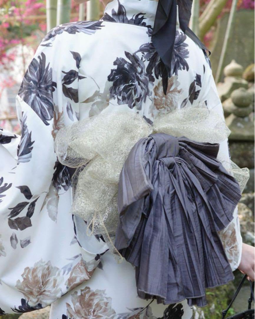 浴衣ジェンヌ 浴衣5点セット 黒地 グレー ダリア 花柄 ゆかた