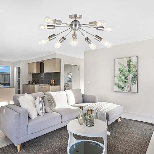 Miniatura 2 de BONLICHT Candelabro Sputnik de 10 luces de níquel cepillado empotrado lámpara de techo moderna iluminación colgante para cocina, sala de estar,