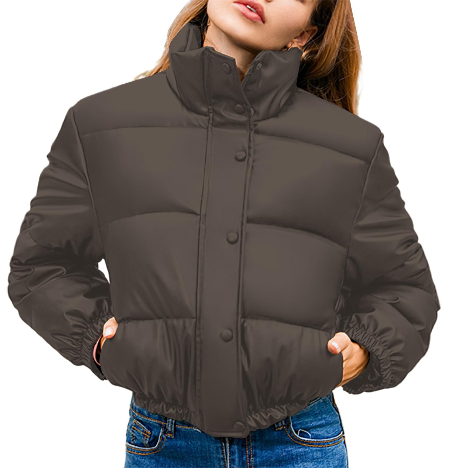Chaqueta Mujer Abrigo Entretiempo Invierno Cazadora Plumiferos，Chaqueta corta acolchada cuello mujer abrigo invierno ropa exterior informal ligera térmica