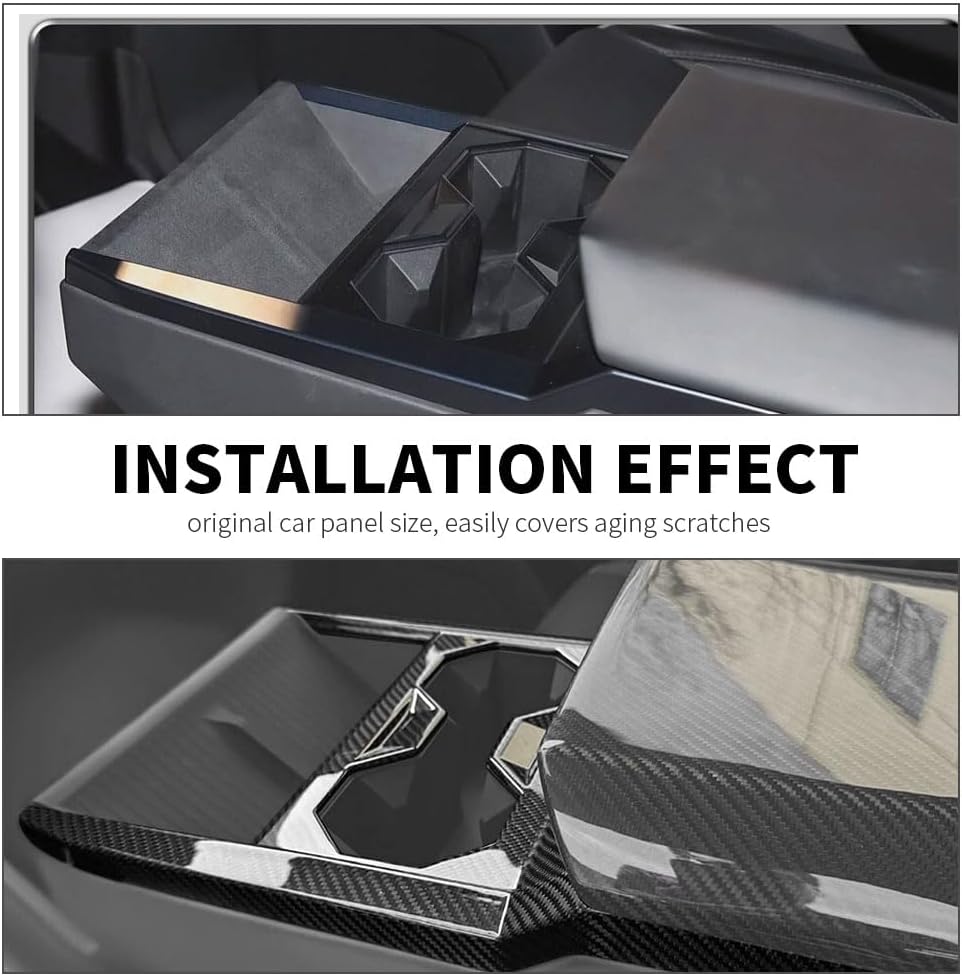 Dry Carbon Fiber Interior Accessories for Tesla Cybertruck 2024-2025 Central Control Cup Holder Wireless Charging Slot Frame Trim Panel (Black Carbon)