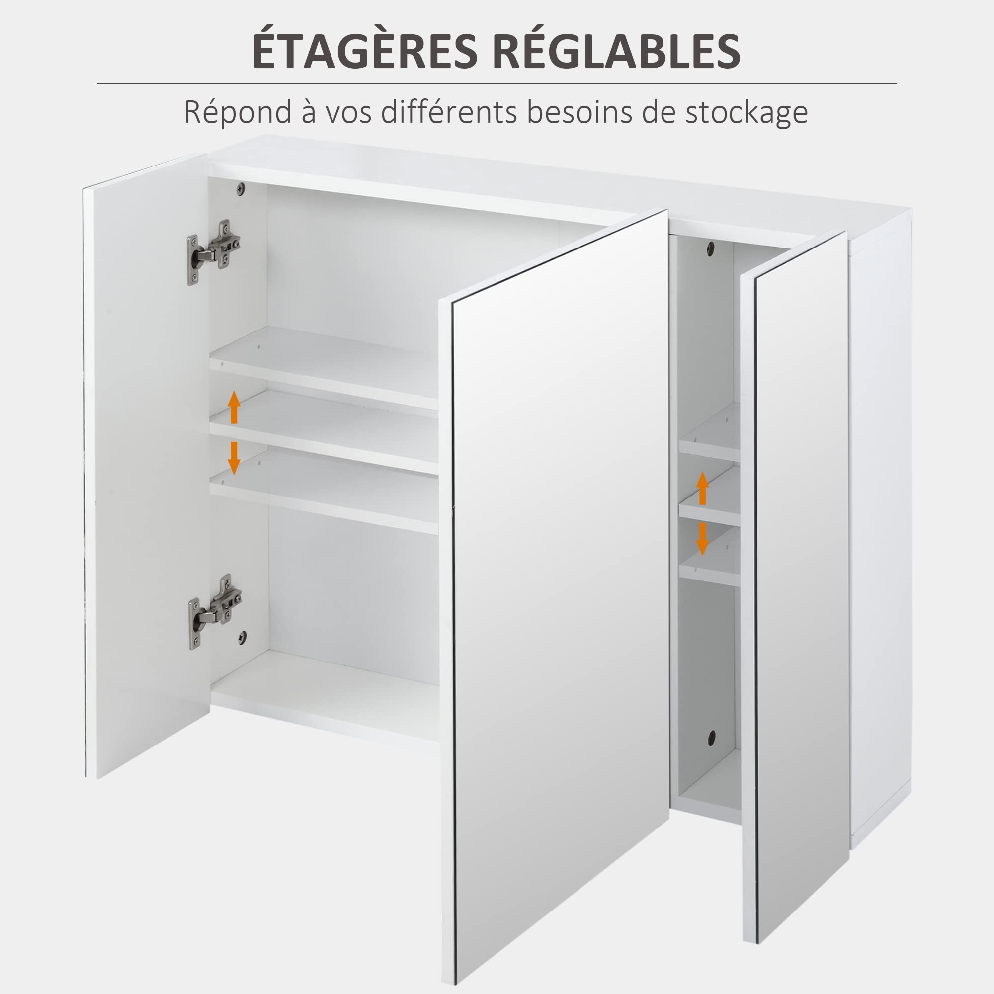 kleankin Armoire Murale de Salle de Bain avec 3 Portes Miroir et étagères réglables en MDF Blanc dim. 70L x 15l x 60H cm