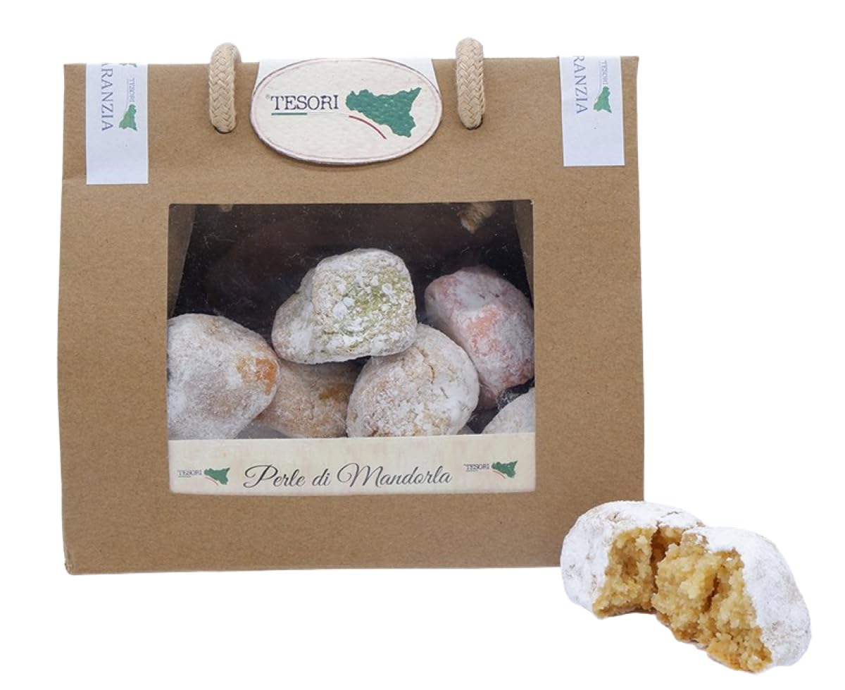 8 pezzi di Borsetta regalo in Cartone con Paste di Mandorla Siciliane Artigianali, confezionate in monoporzione gusti assortiti, dolci Siciliani alle mandorle, senza glutine, 200g