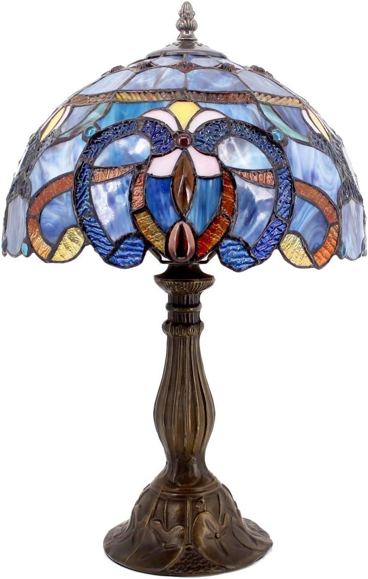 4MYHOME Tiffany Lamp Blue Purple Stained Glass Table Lamp 12X12X18 Inches Clouldy Style Desk Reading Light S558 Series