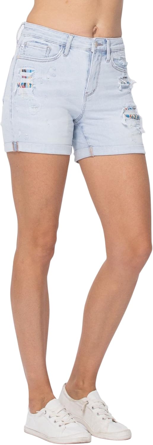 Judy Blue Women's High-Rise Cuffed Printed Lining Shorts