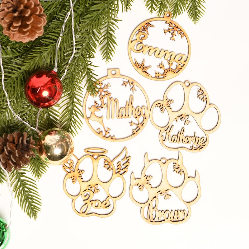 WEIYOUDP Personalisierte Hunde- und Katzenpfoten-Ornament aus Holz, für Weihnachtsbaum, Hundepfotenabdruck, personalisierbar (Engelsflügel)